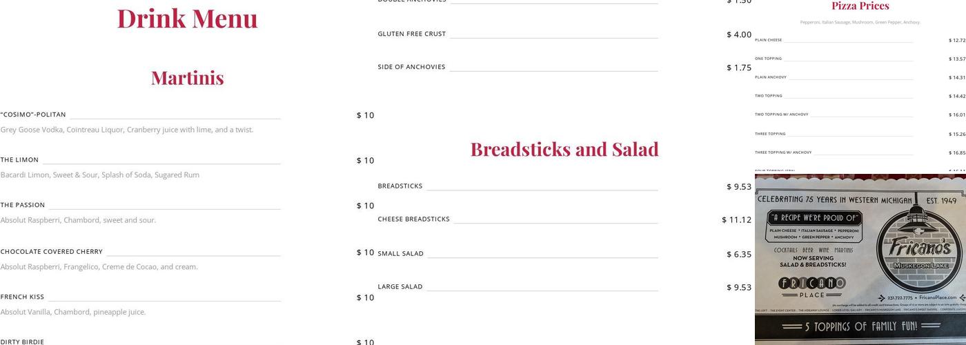 Fricano's Muskegon Lake Menu