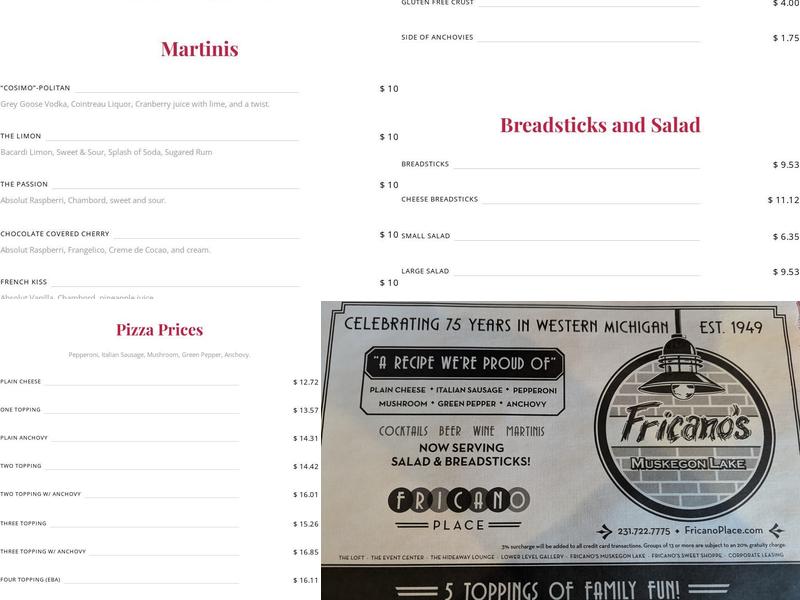 Fricano's Muskegon Lake Menu