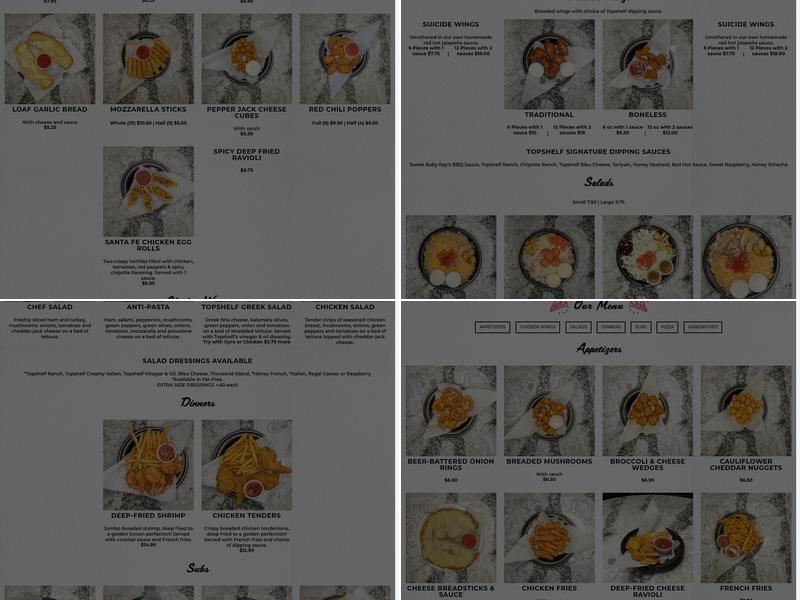 Topshelf Pizza & Pub Menu