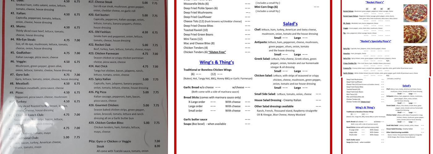 Rocket Pizza & Subs Menu