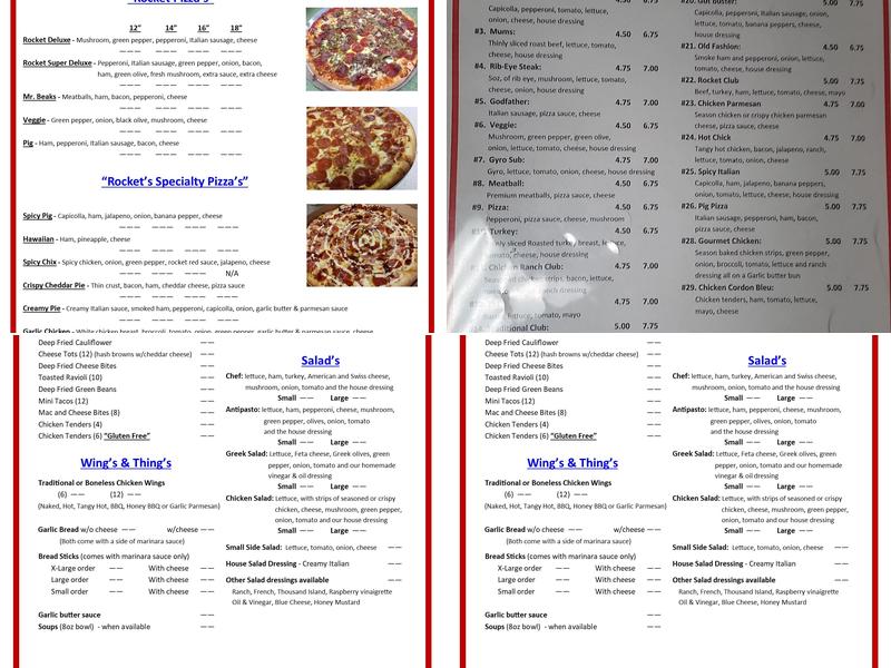 Rocket Pizza & Subs Menu