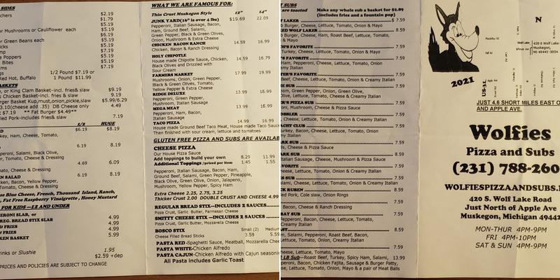 Wolfies Pizza and Subs Menu