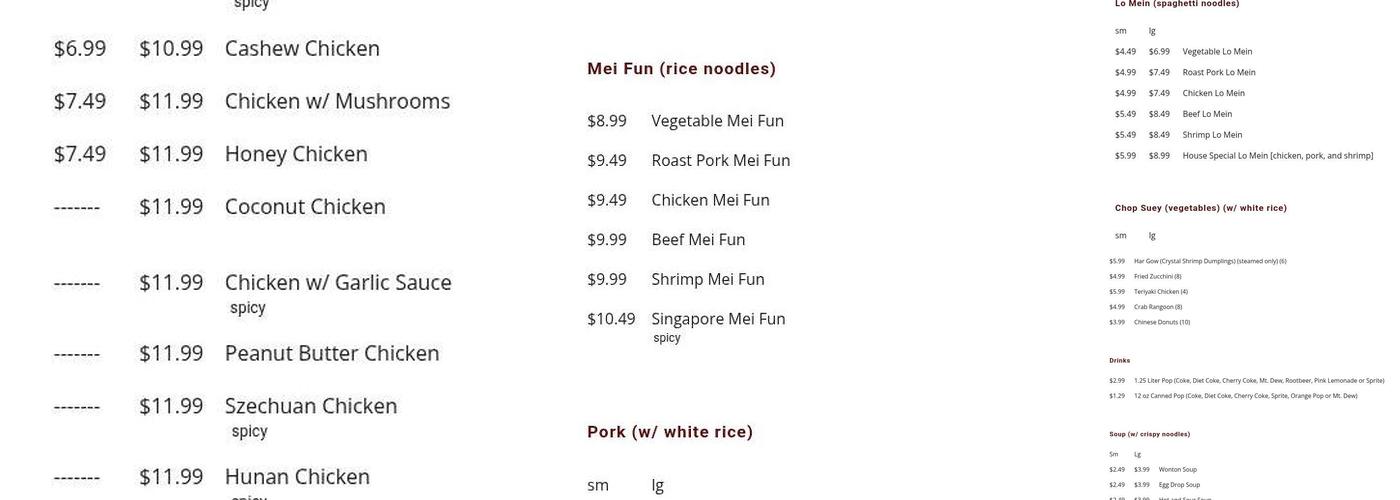 Oriental Garden Menu