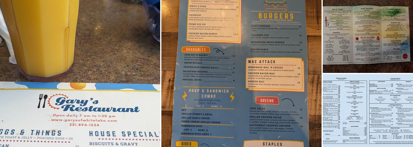 Gary's Restaurant Menu