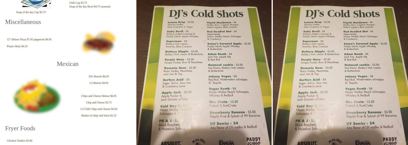 DJ's Pub & Grill Menu