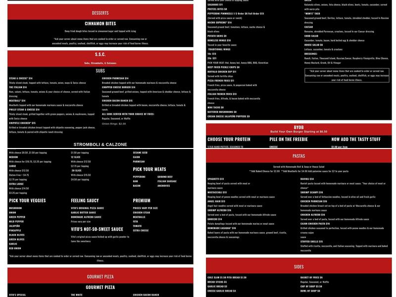 Vito's Pizzeria Menu