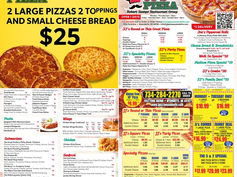 JJ's Pizza Menu