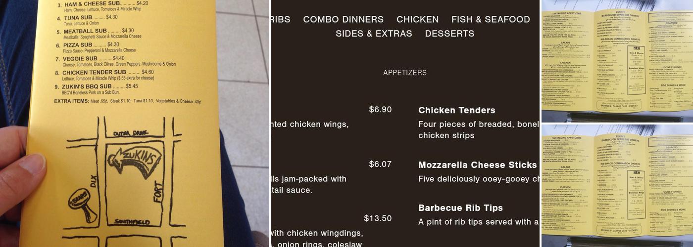 Zukin's Rib Shack Menu