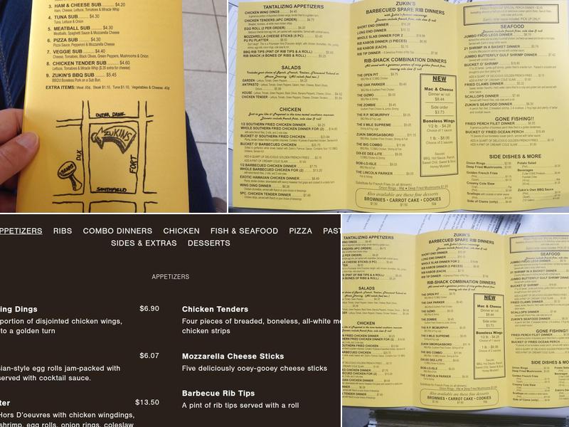 Zukin's Rib Shack Menu