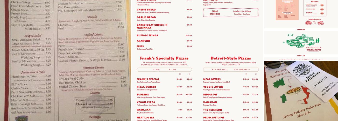 Frank's Pizzeria Menu