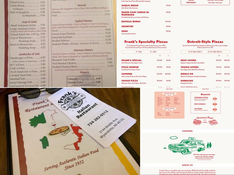 Frank's Pizzeria Menu