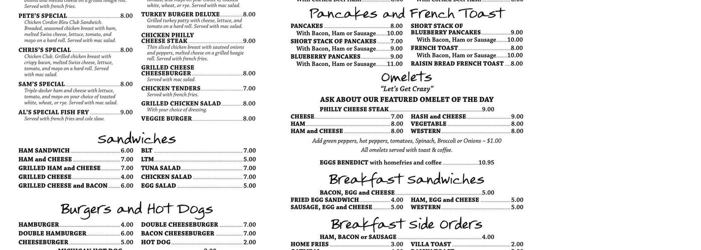 Sam's Coffee House Menu