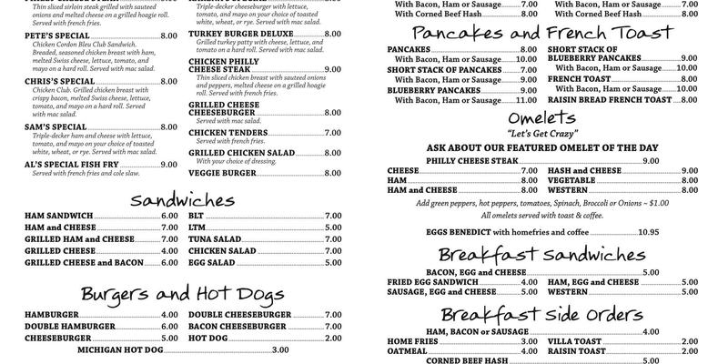 Sam's Coffee House Menu