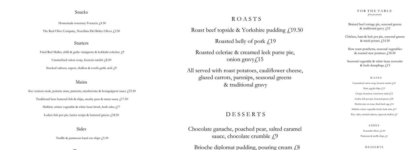 The Loders Arms Menu