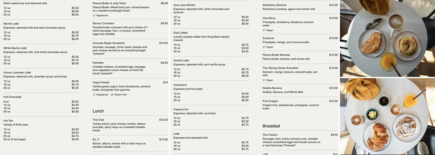 Java Java Café Menu