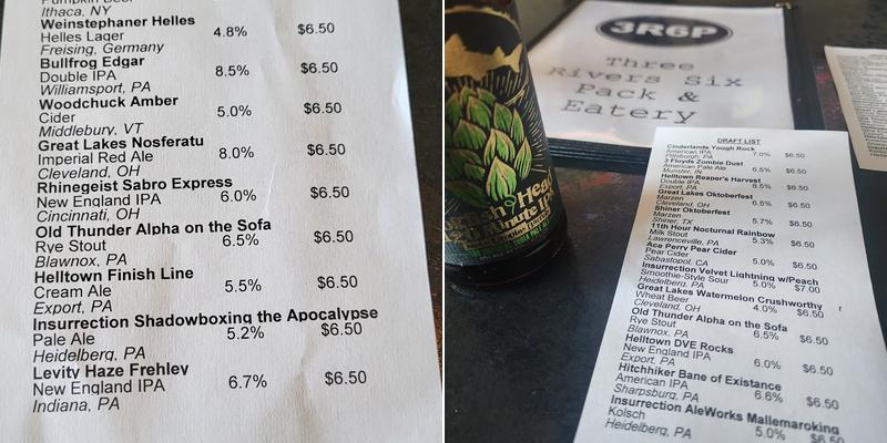 3 Rivers 6 Pack & Eatery Menu