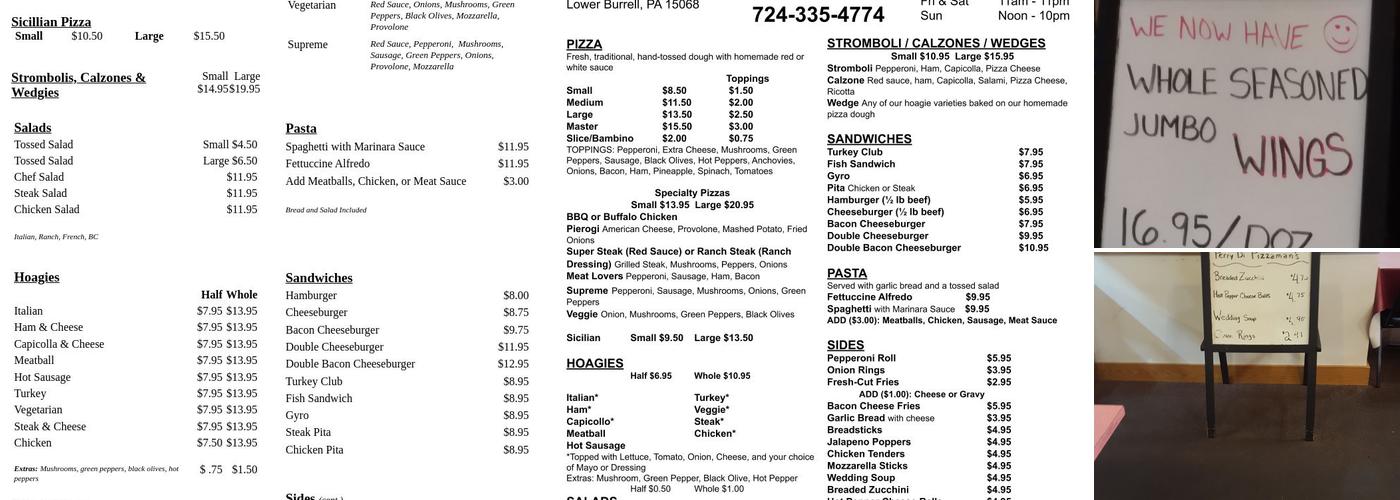 Perry Di Pizza Man's Menu