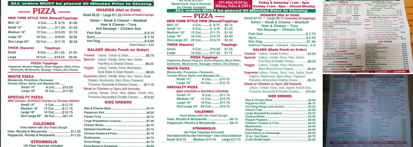 A&B Pizza Menu