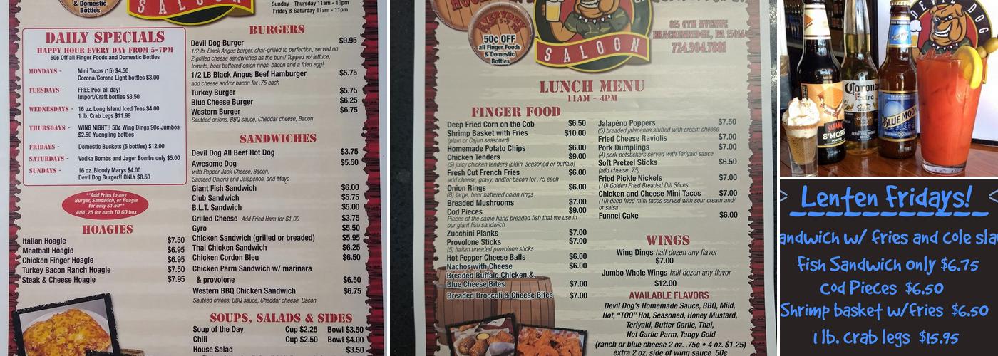 Devil Dog Saloon Menu