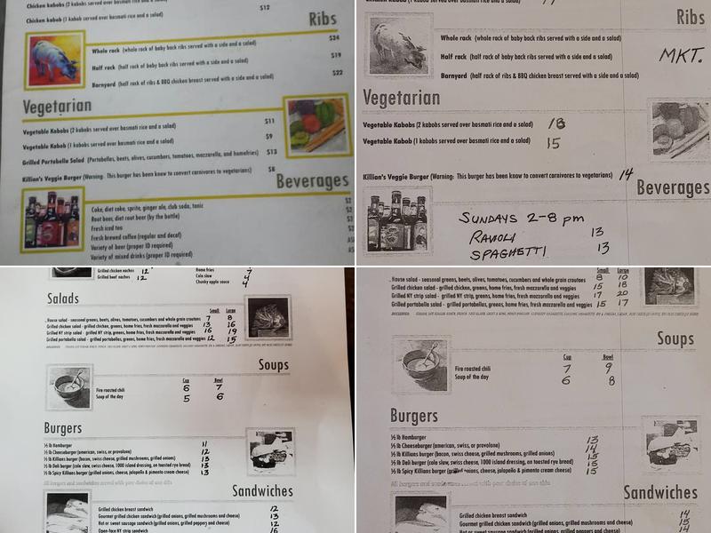 Killians Hardwood Grill Menu