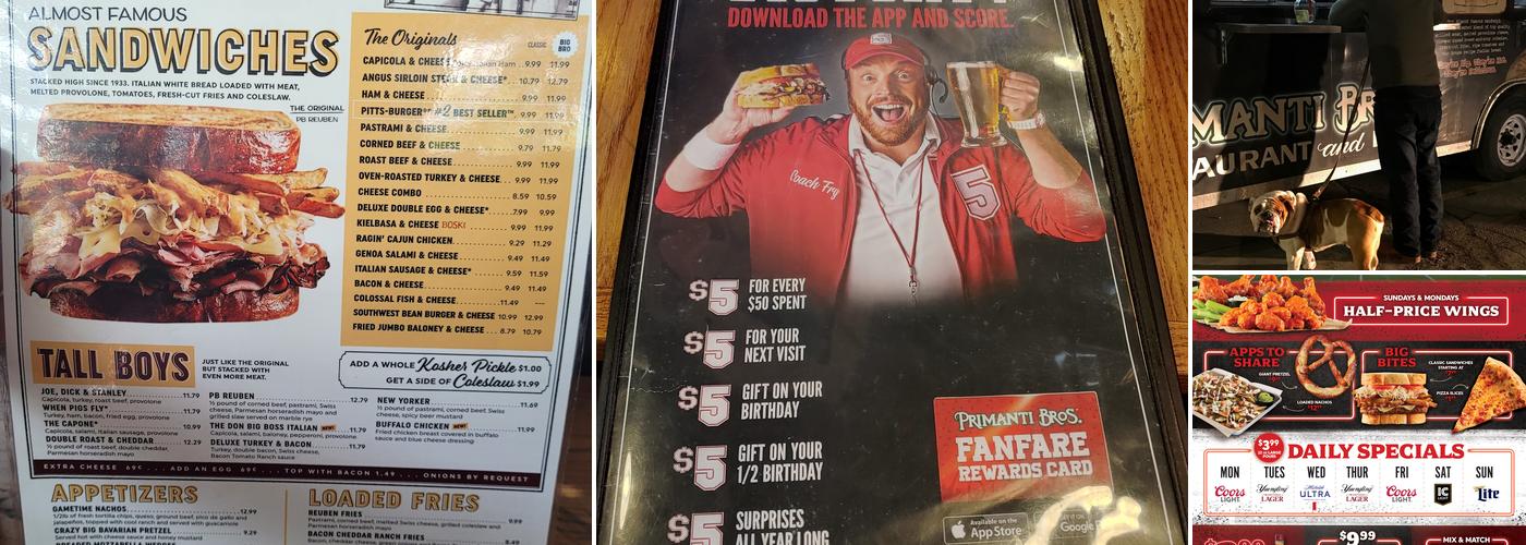 Primanti Bros. Restaurant and Bar Allison Park Menu