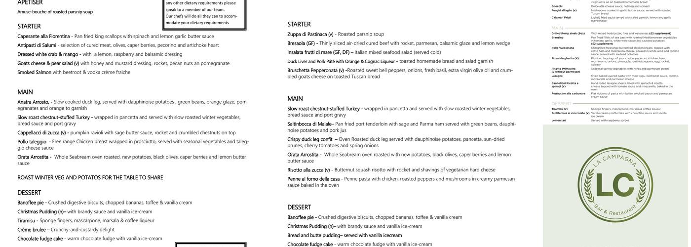 La Campagna @ Winford Arms Menu