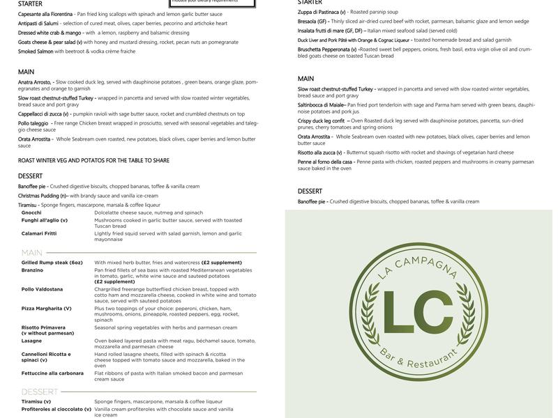 La Campagna @ Winford Arms Menu