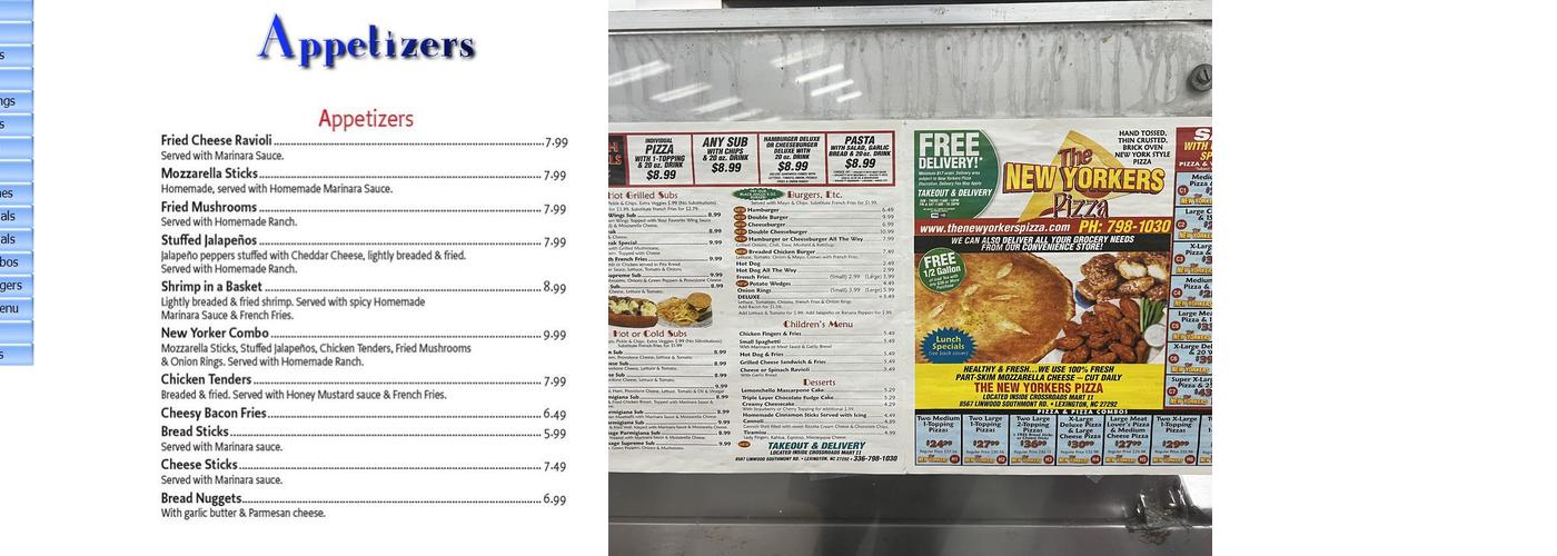 The New Yorker Pizza Menu