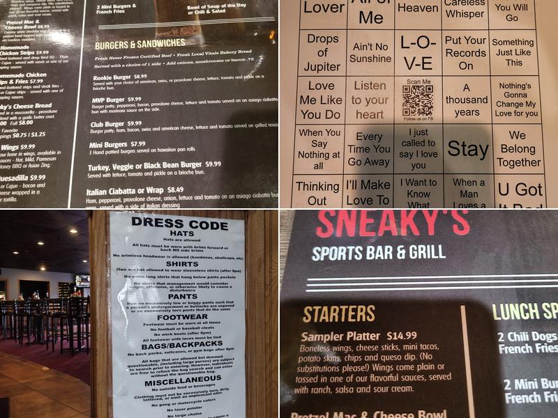 Sneaky's Sports Bar & Grill Menu