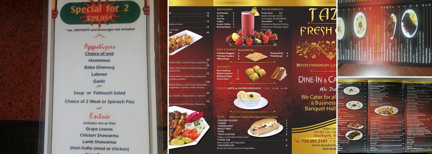 Taza Fresh Grill Menu
