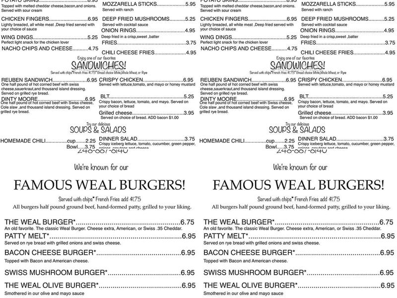 Weal Inn Menu
