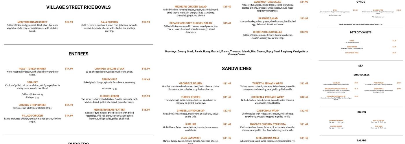 The Village Grill Menu