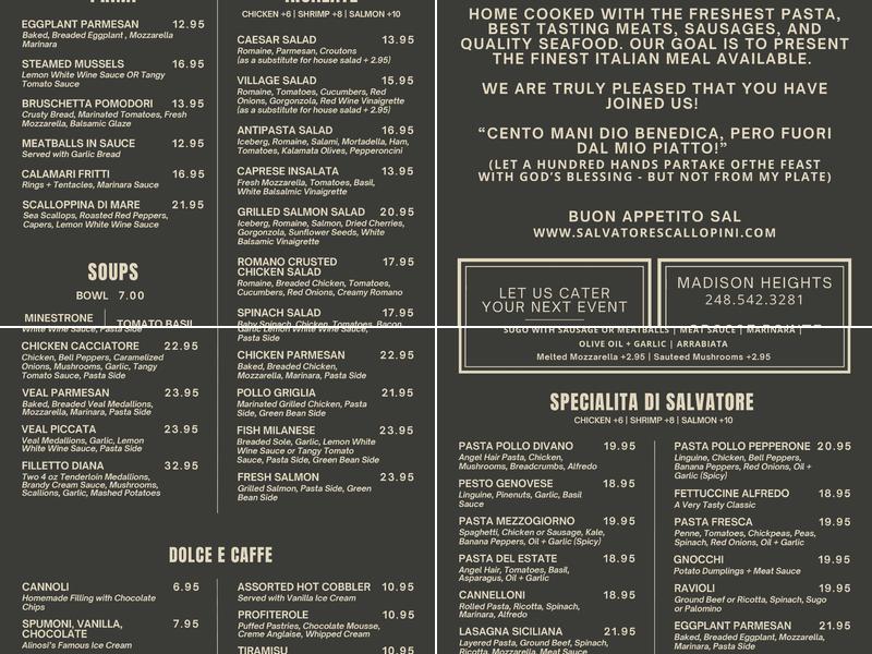 Salvatore Scallopini Menu