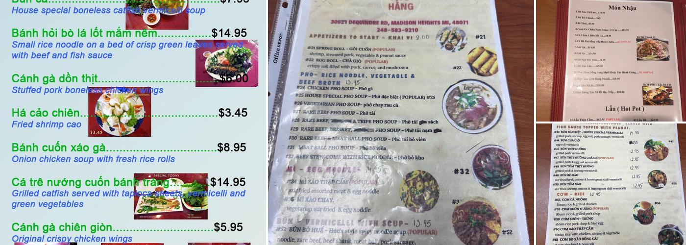 Pho Hang Restaurant Menu