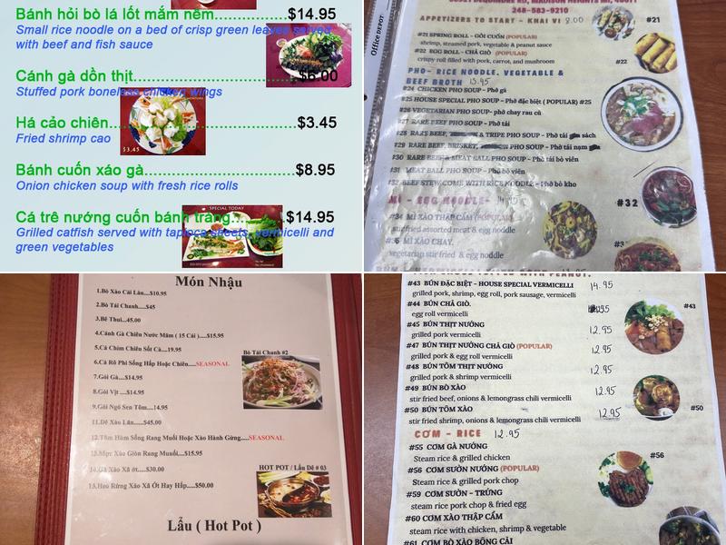 Pho Hang Restaurant Menu