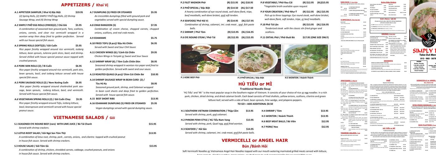 Simply Phở Menu