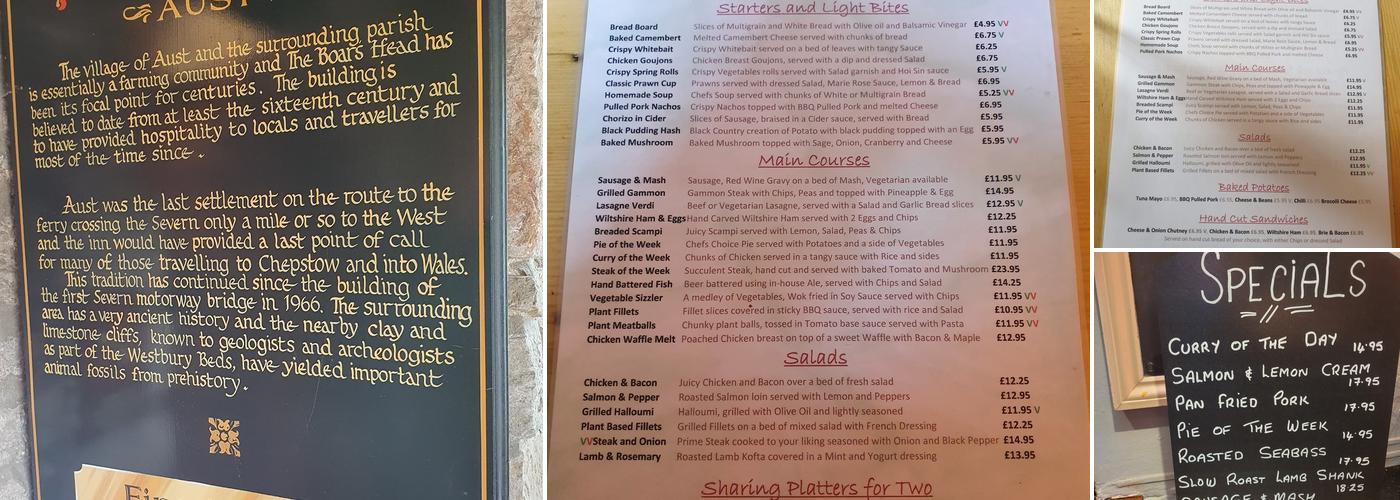 Boar's Head, Aust Menu