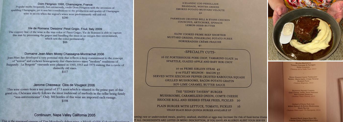 Sidney Tavern Menu