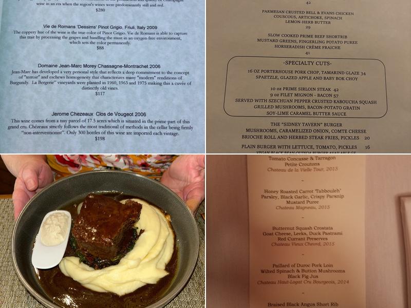 Sidney Tavern Menu