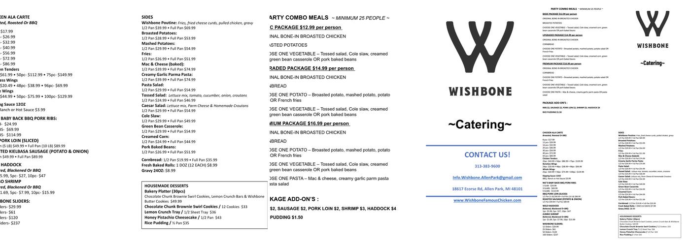 Wishbone Broasted Chicken Menu