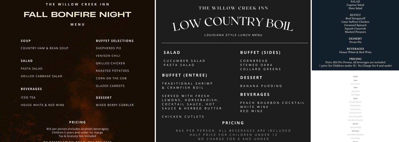 The Willow Creek Inn Menu