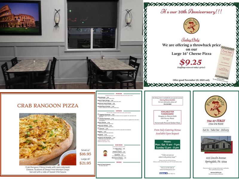 From Italy Pizza Menu