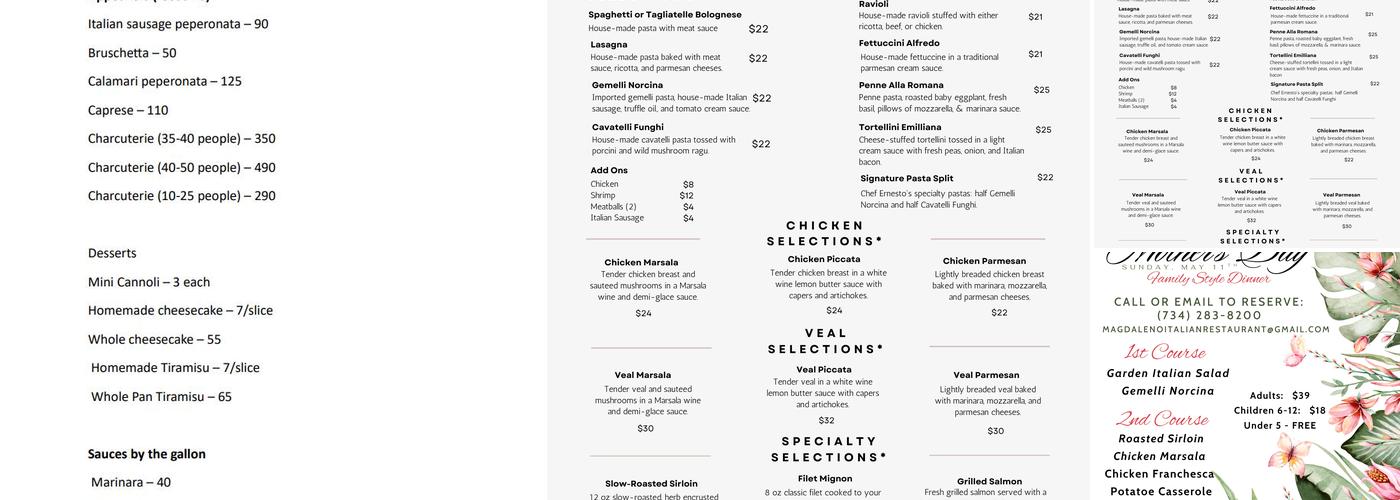 Magdaleno Ristorante` Menu