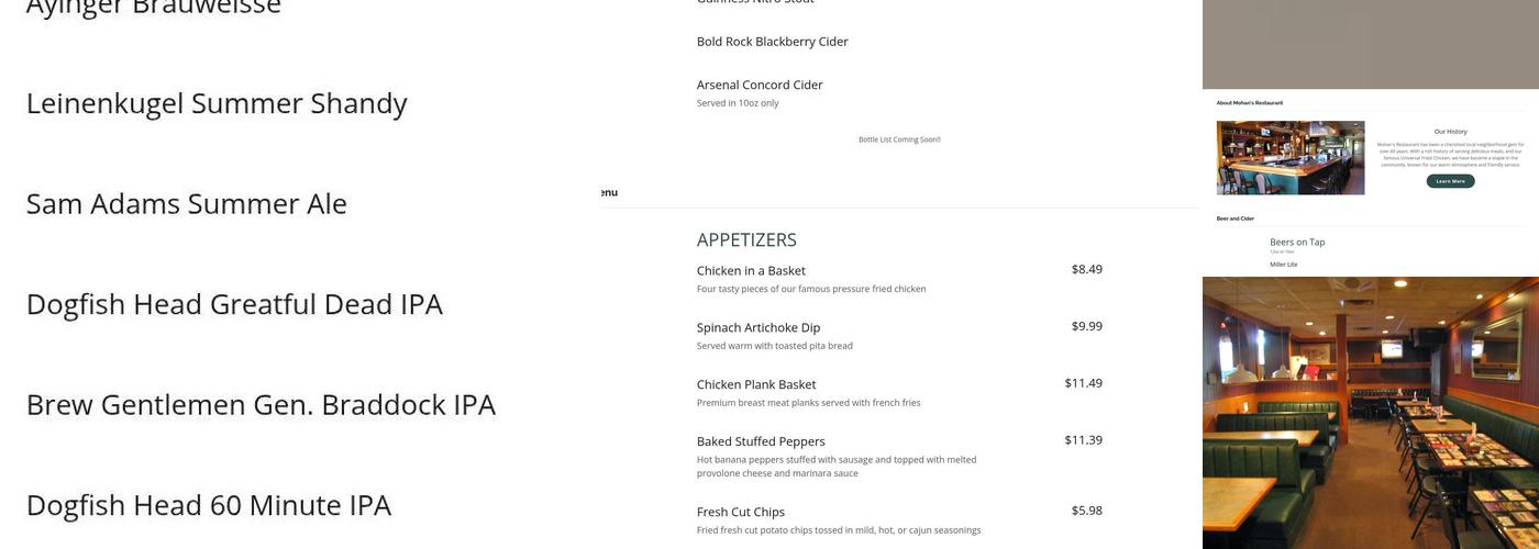 Mohan's Restaurant Menu