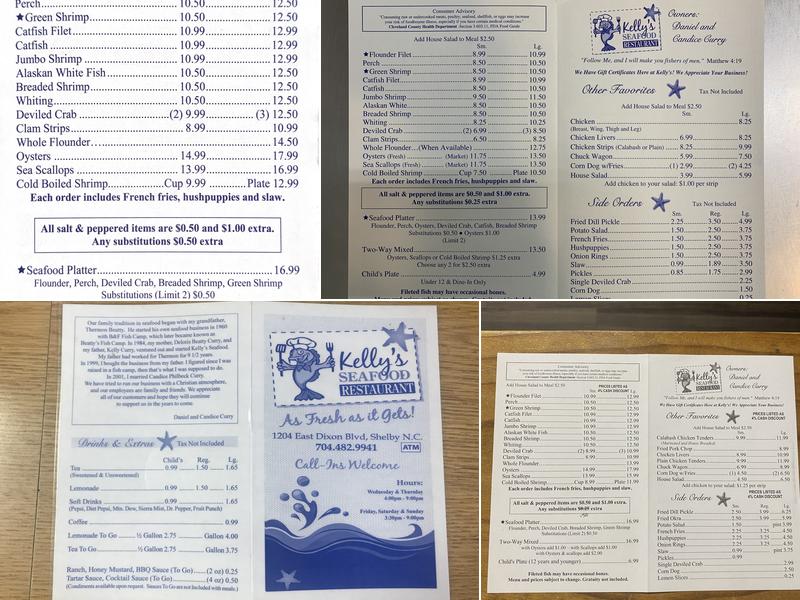 Kelly's Seafood Menu