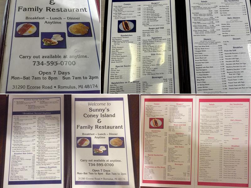 Sunny's Coney Island & Family Restaurant Menu