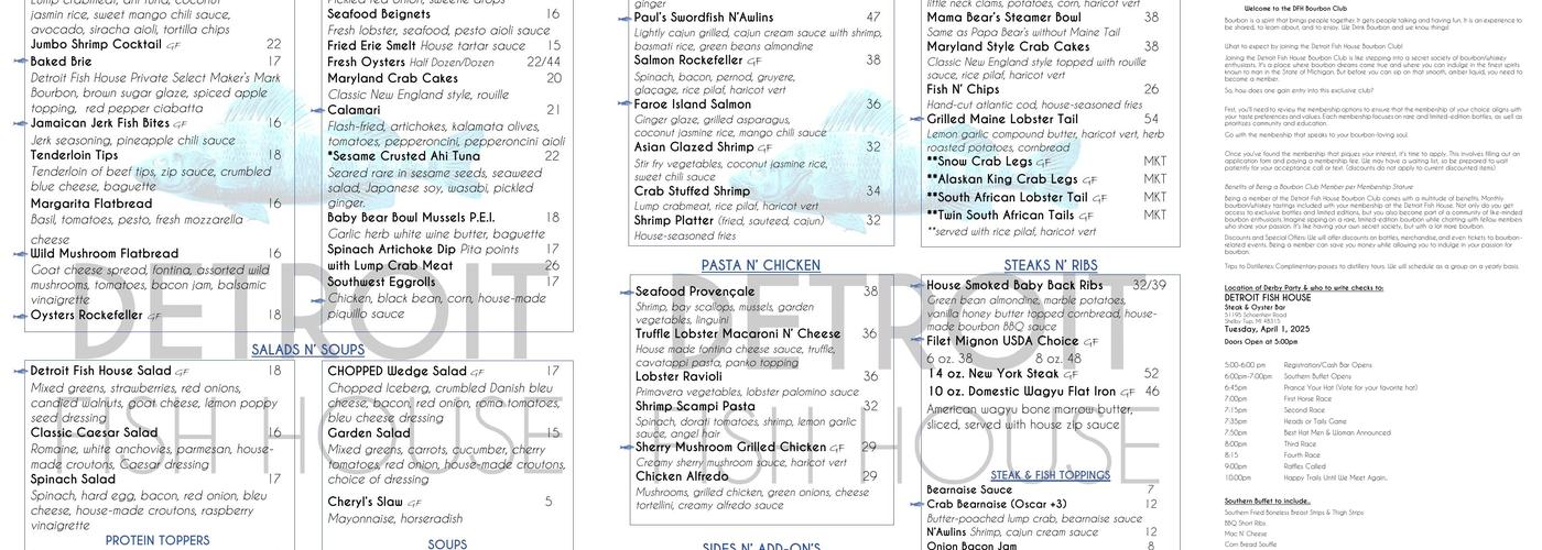Detroit Fish House: Steak and Oyster Bar Menu