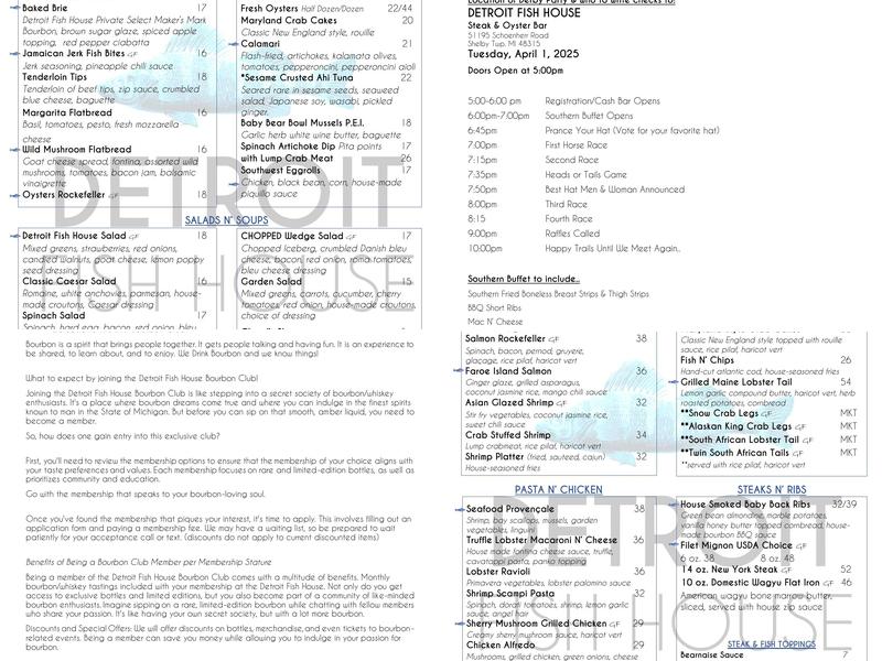 Detroit Fish House: Steak and Oyster Bar Menu