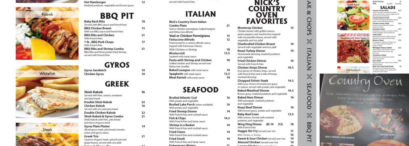 Nick's Country Oven Menu