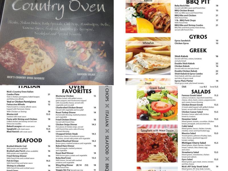 Nick's Country Oven Menu